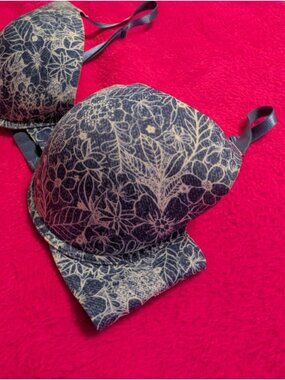 Laura Ashley Slate Blue White Floral Lace Contour Underwire Bra 36C #5301-49